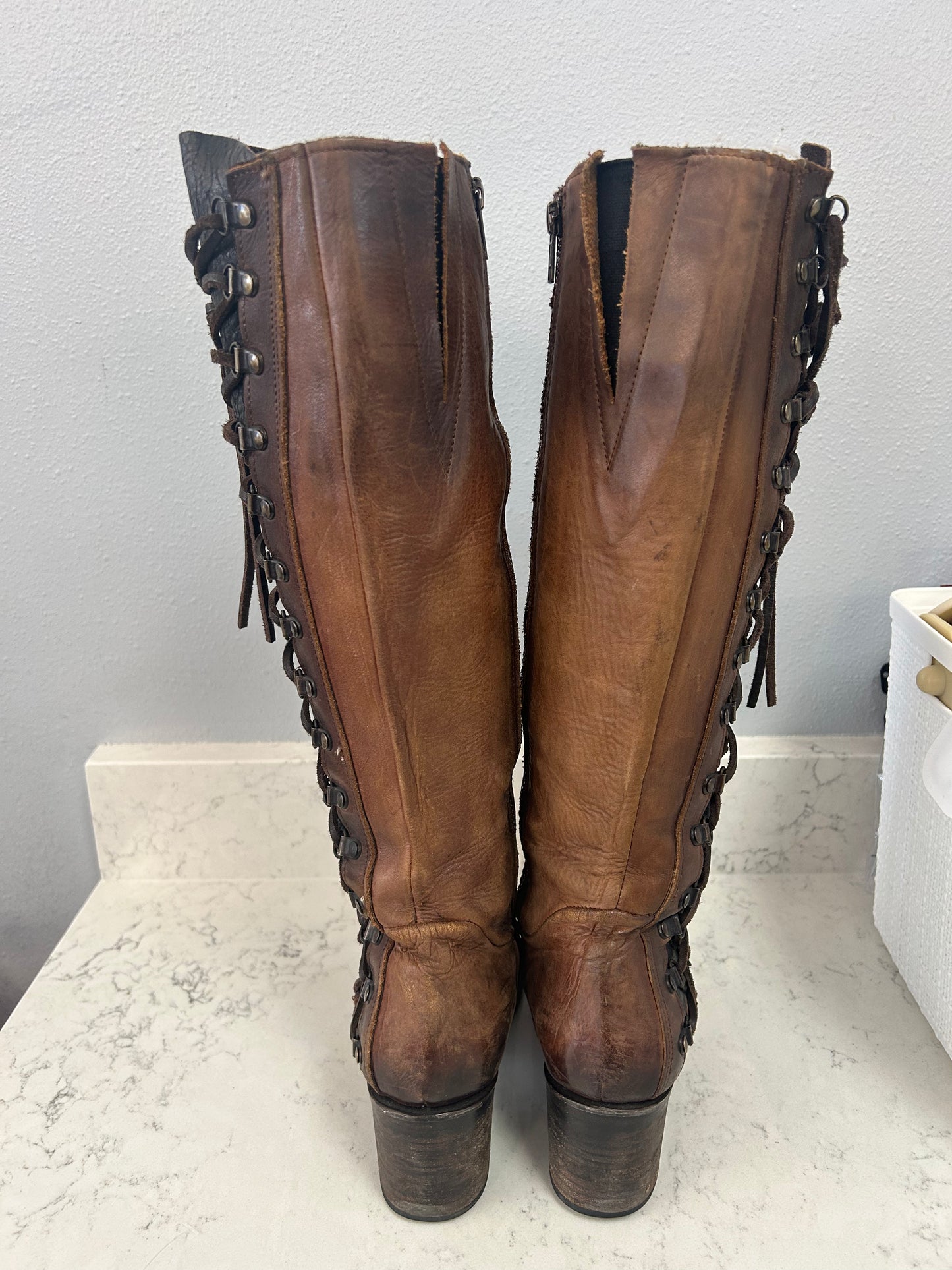 "Wyatt Lace Up Brown Tall Boots" by Freebird