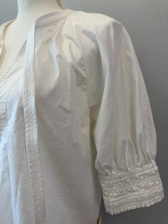 A.L.C. L White Crisp Tie Neck w/Ruched slvs