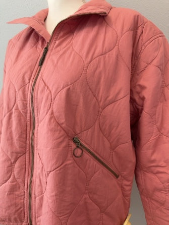 Lucky Brand S Pink quilted full zip SRING jacket w/ gold hardware