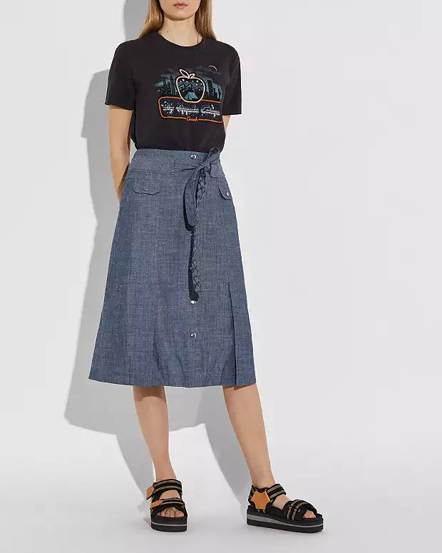 Coach "Chambray Tie Midi" Skirt