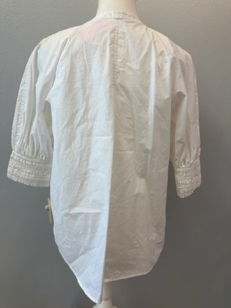 A.L.C. L White Crisp Tie Neck w/Ruched slvs