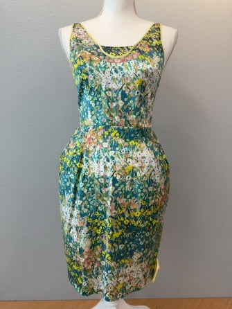 O'2nd for Barney's 4 Green colorful floral sleeveless mesh detail mini w/ pockets