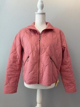 Lucky Brand S Pink quilted full zip SRING jacket w/ gold hardware