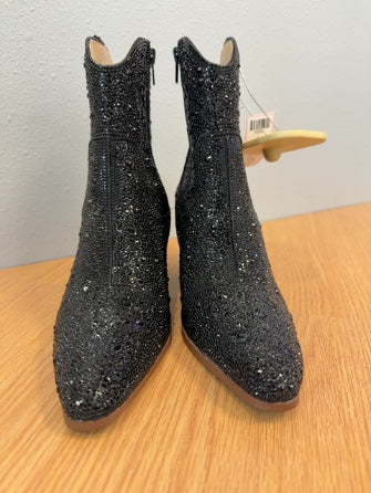Betsey Johnson 7 Black 'Diva Boot' glass beaded ankle heeled boots