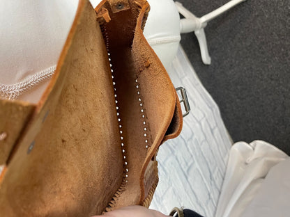 NO BRAND  Tan genuine leather crossbody w/ embossed leather/blanket stitch