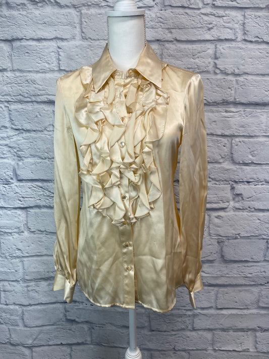 Oscar S Cream SILK Ruffle frnt bttnup AS IS(Neck discoloration)