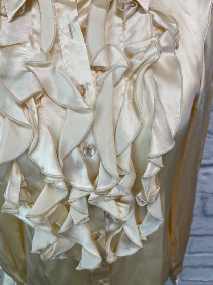 Oscar S Cream SILK Ruffle frnt bttnup AS IS(Neck discoloration)