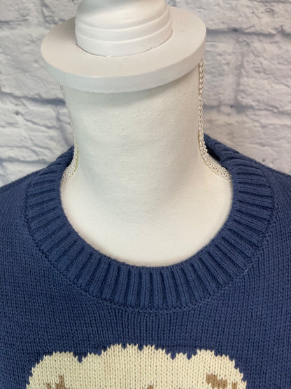 Grayson/threads M Blue Cropped knit w/ teddy bear NWT