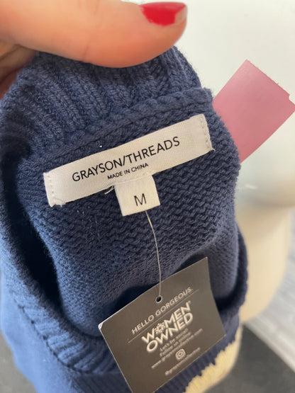 Grayson/threads M Blue Cropped knit w/ teddy bear NWT