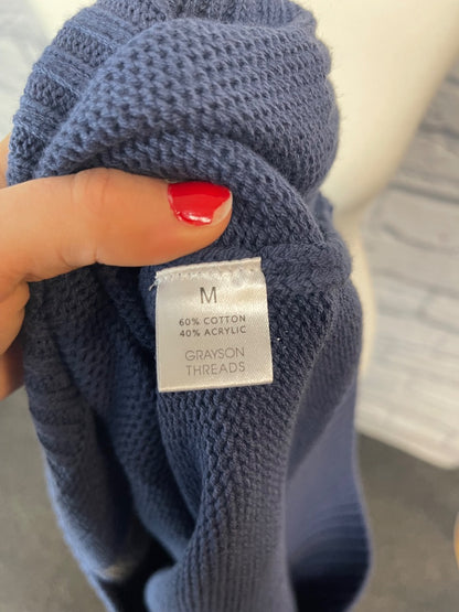 Grayson/threads M Blue Cropped knit w/ teddy bear NWT