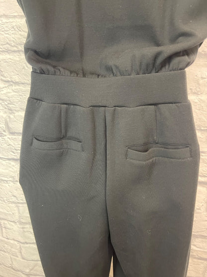 varley S Black Sleeveless jumpsuit w/ silver zip/collar