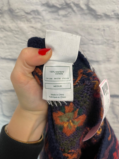 Laura Ashley M Blue 100% WOOL floral patterned LONG sweater