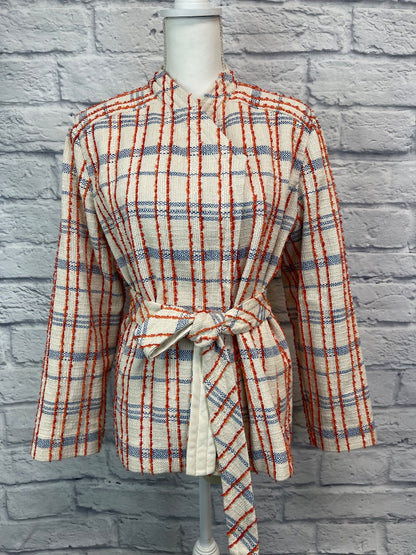 Chico's Chico's 2/12 Tan /orange/blue plaid blazer w/ belt