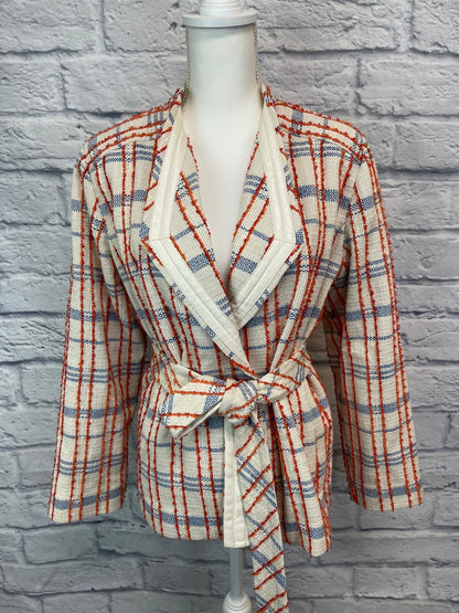 Chico's Chico's 2/12 Tan /orange/blue plaid blazer w/ belt