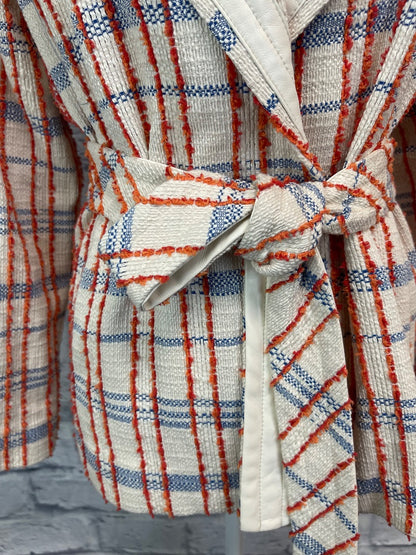 Chico's Chico's 2/12 Tan /orange/blue plaid blazer w/ belt