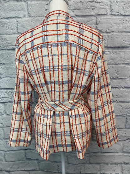 Chico's Chico's 2/12 Tan /orange/blue plaid blazer w/ belt