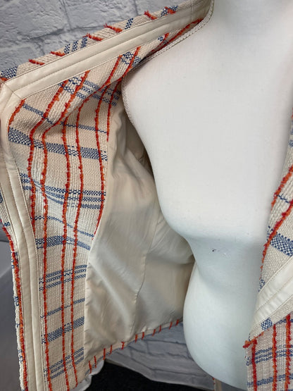 Chico's Chico's 2/12 Tan /orange/blue plaid blazer w/ belt