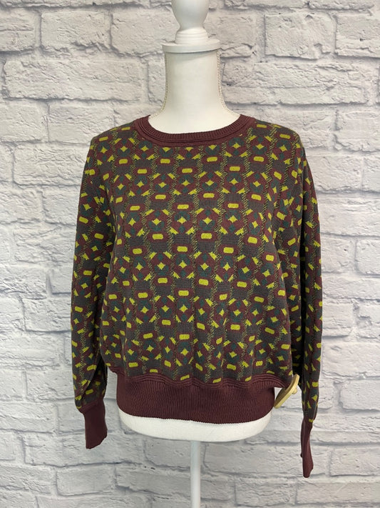 Mirth L Green /brown patterned knit crewneck NWT