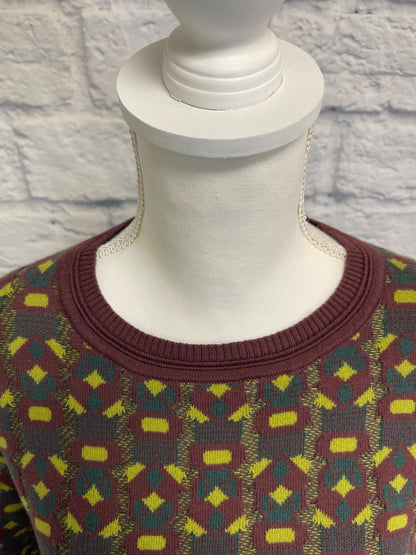 Mirth L Green /brown patterned knit crewneck NWT