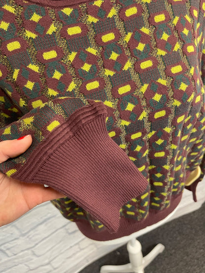 Mirth L Green /brown patterned knit crewneck NWT