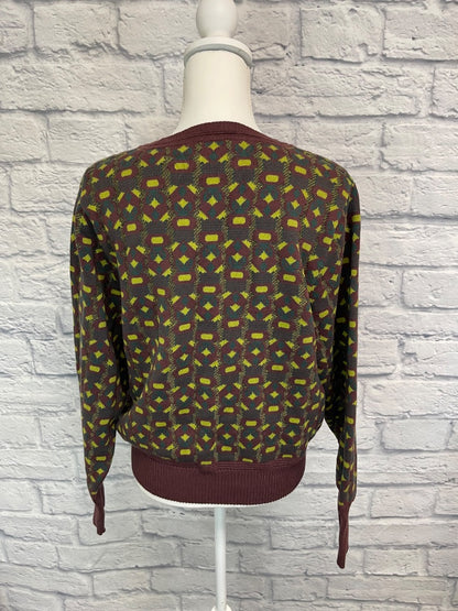 Mirth L Green /brown patterned knit crewneck NWT