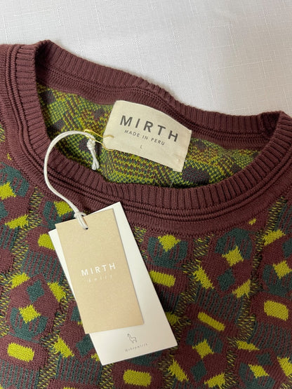 Mirth L Green /brown patterned knit crewneck NWT