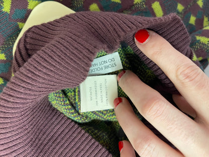 Mirth L Green /brown patterned knit crewneck NWT