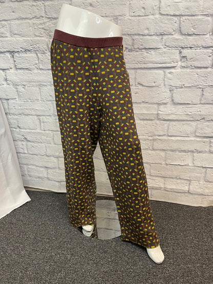 Mirth L Green /brown patterned knit pants NWT