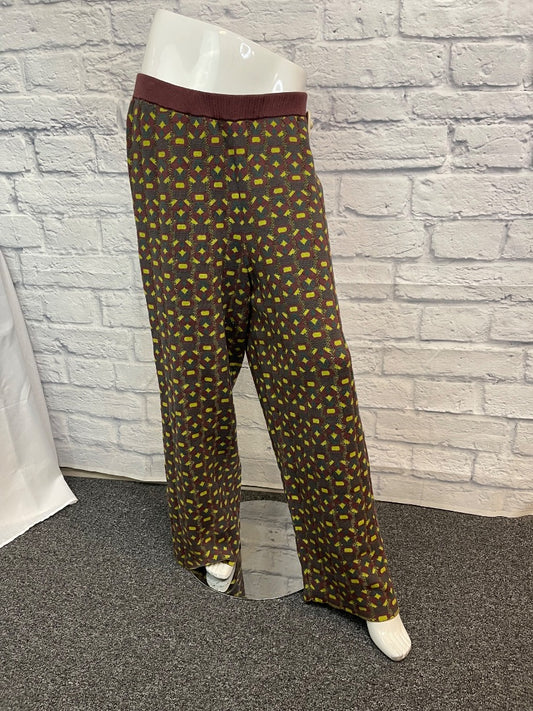 Mirth L Green /brown patterned knit pants NWT