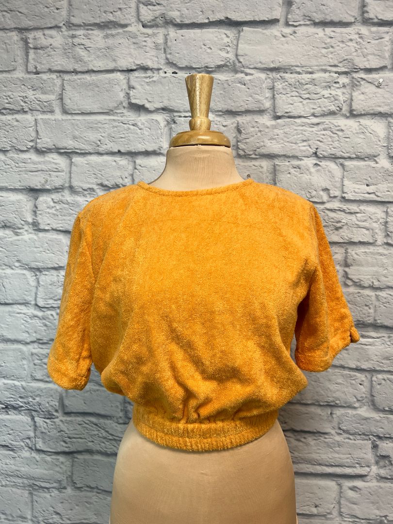 Terry-Towelling L Yellow Cropped Terry Cloth Tee