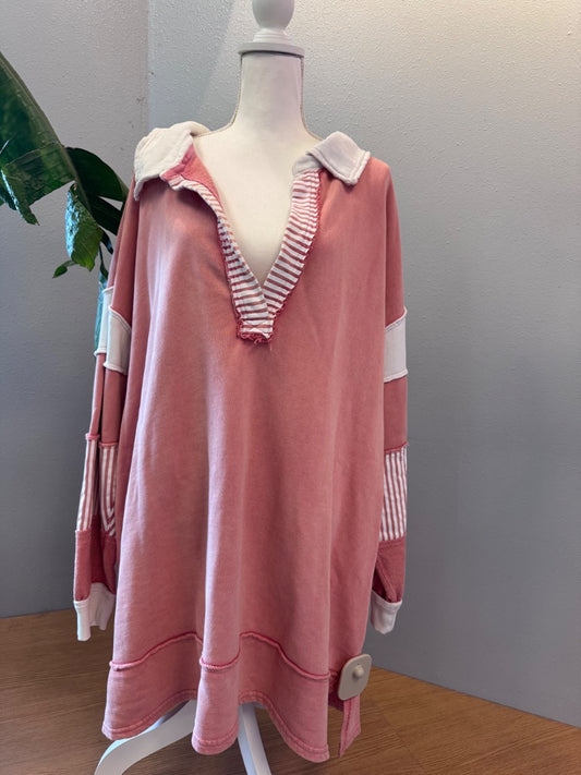 Free People XL Orange /WTE Vcut collared sweatshirt oversied