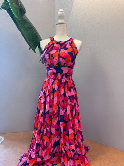 Abel the Label L Purple /pink/red floral halter sleeveless maxi