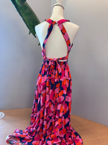 Abel the Label L Purple /pink/red floral halter sleeveless maxi