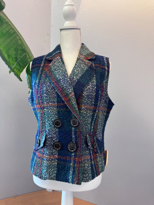 Cabi M Blue multi striped knit WOOL lined vest