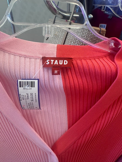 Staud M Pink ribbed colorblock vneck bttn down maxi