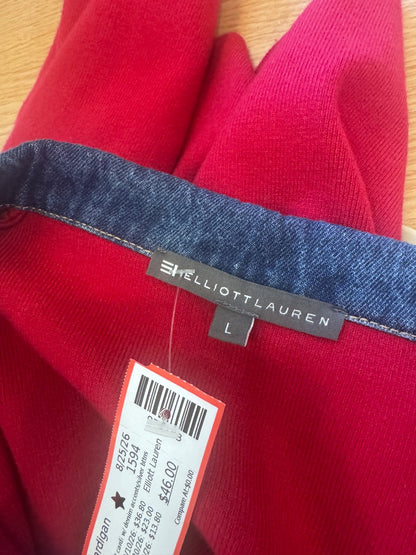 Elliott Lauren L Red knit cardi w/ denim accents/silver bttns