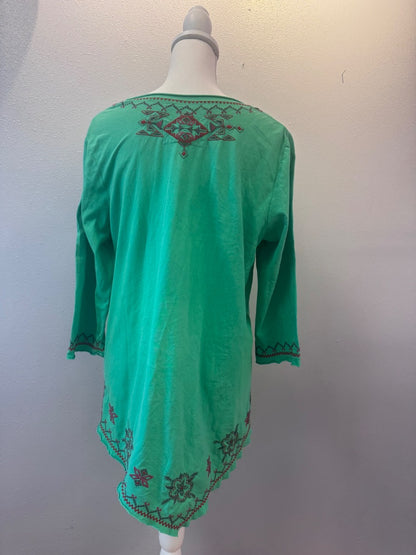 Johnny Was L Green /pink LS ucut w/ embroidery
