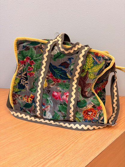 Anthropologie  Grey/Multi Velvet Weekender floral/monkey