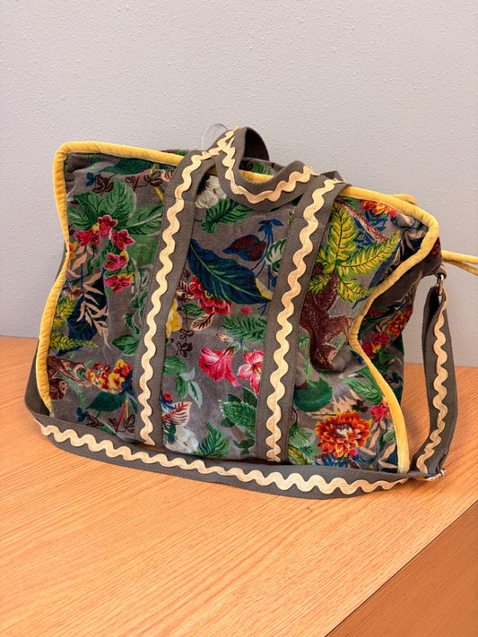 Anthropologie  Grey/Multi Velvet Weekender floral/monkey