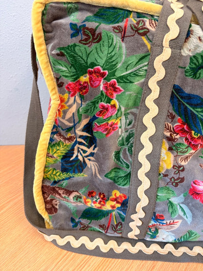 Anthropologie  Grey/Multi Velvet Weekender floral/monkey