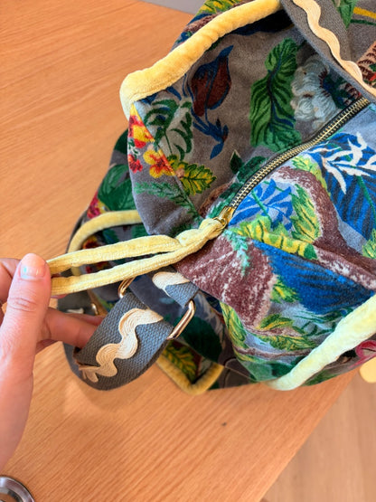 Anthropologie  Grey/Multi Velvet Weekender floral/monkey
