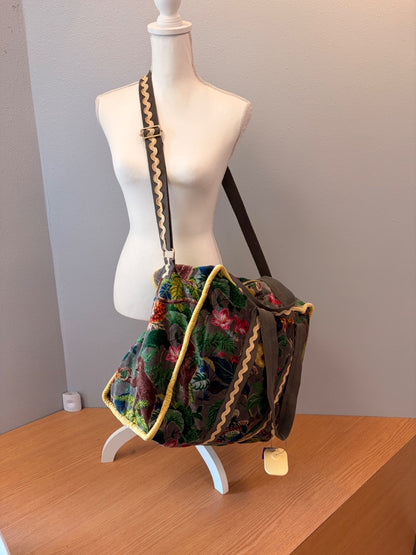 Anthropologie  Grey/Multi Velvet Weekender floral/monkey