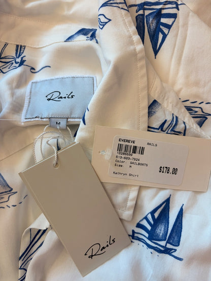 Rails M White/Blue NWT Sailboat bttnup