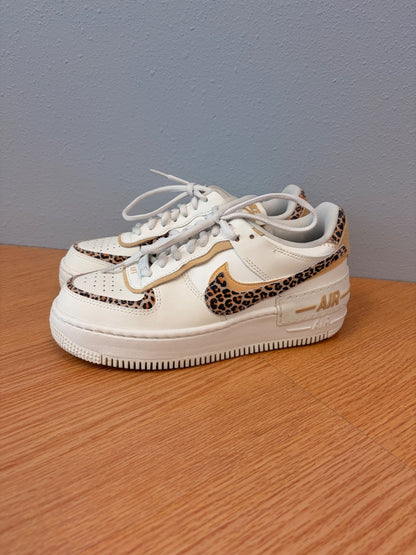 Nike 6.5 Beige 'Air Force 1 Shadow Leopard' suede detail low pro LIKE NEW