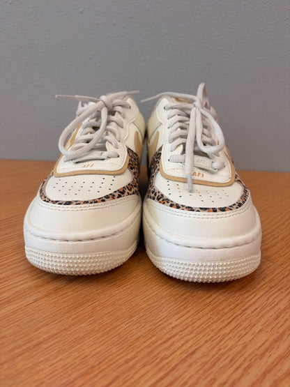 Nike 6.5 Beige 'Air Force 1 Shadow Leopard' suede detail low pro LIKE NEW