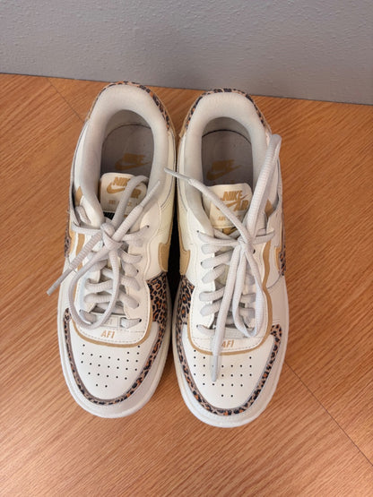 Nike 6.5 Beige 'Air Force 1 Shadow Leopard' suede detail low pro LIKE NEW