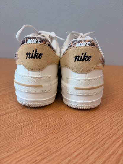 Nike 6.5 Beige 'Air Force 1 Shadow Leopard' suede detail low pro LIKE NEW