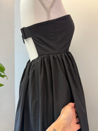 Tibi 4 Black Nylon strapless maxi w/ back buckle
