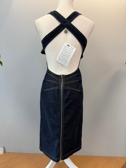 alaia 38 Blue Denim sleeveless midi w/ crossed straps NWT