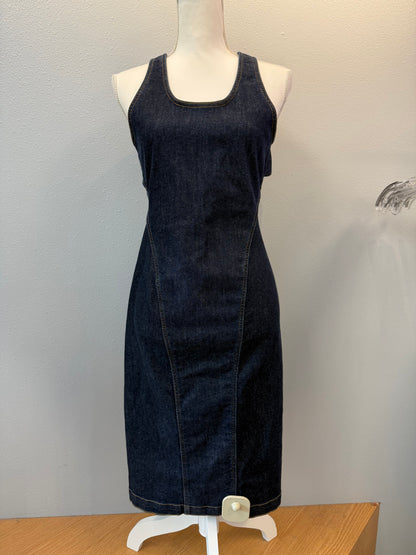 alaia 38 Blue Denim sleeveless midi w/ crossed straps NWT